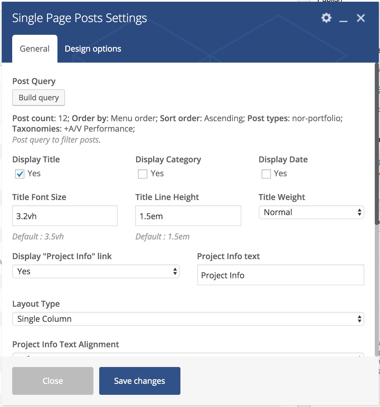 Single Page Posts Settings